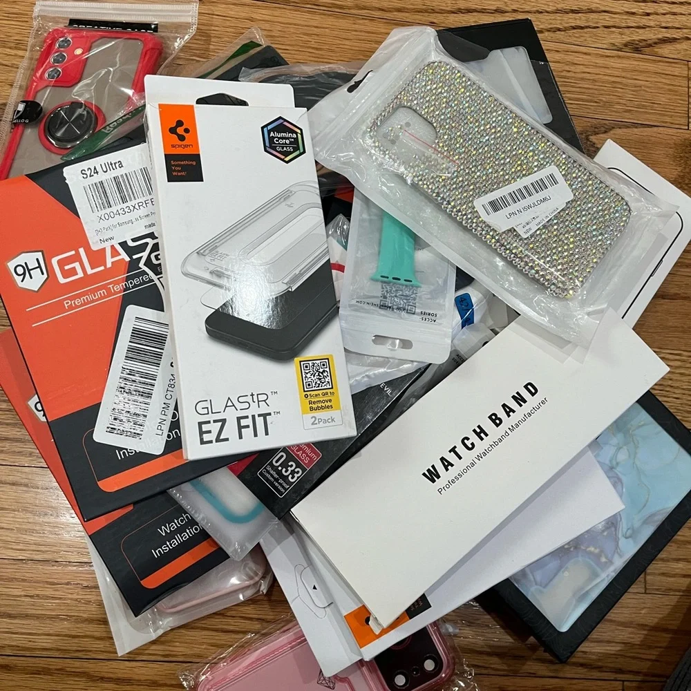Phone accessories bundle - cases, screen protectors & watch bands - over 20pcs